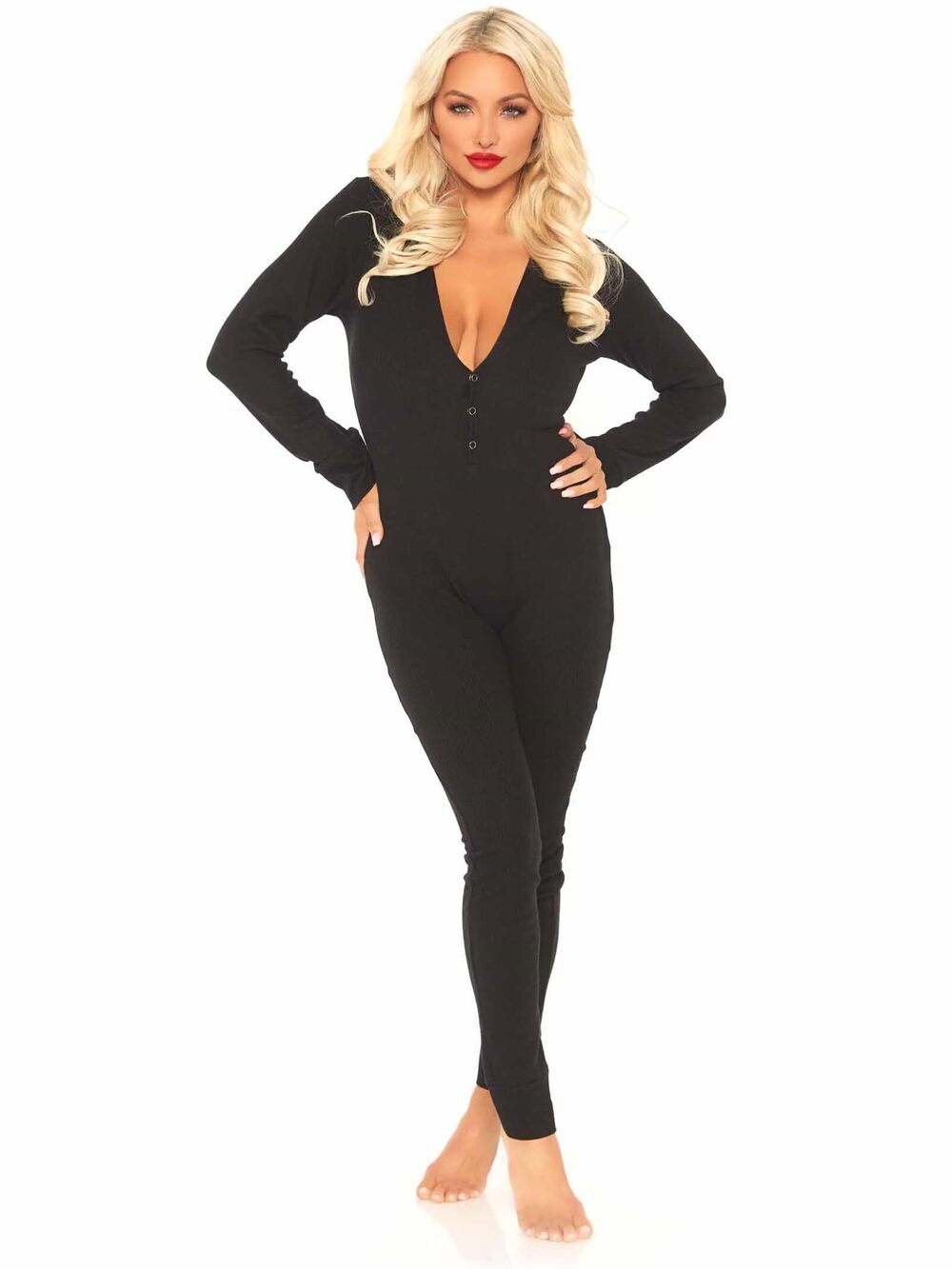 7598 Plus Size Cozy Brushed Ribbed Jersey Adult Onesie with Cheeky Back